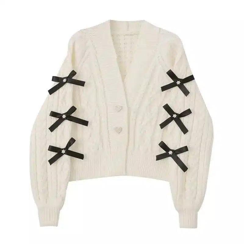 Women's Embellished Cardigan with Heart Accents-Beige-2