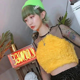 Girl furry, wearing an iron chain hanging neck vest-Yellow-1