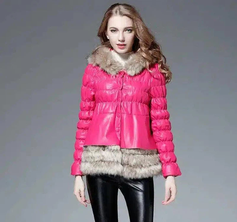 LOVEMI - Lovemi - Haining fur coat female Slim PU leather hooded