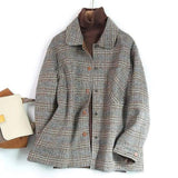 Wool-Blend Button-Up Jacket for Women-Khaki grey-1