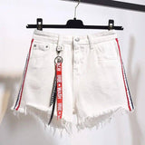 High waist denim shorts female summer dress fat mm loose 200-White-22