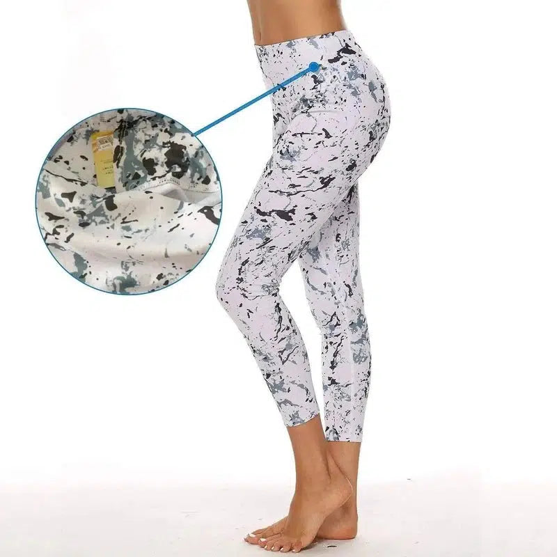 High-waist hip-lifting fitness basic yoga pants-Marbling-2