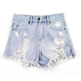 High Waist Ripped Denim Shorts-28