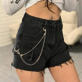 LOVEMI - Lovemi - High-waisted jeans chain wide-leg raw shorts