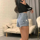 High-waisted jeans chain wide-leg raw shorts-6