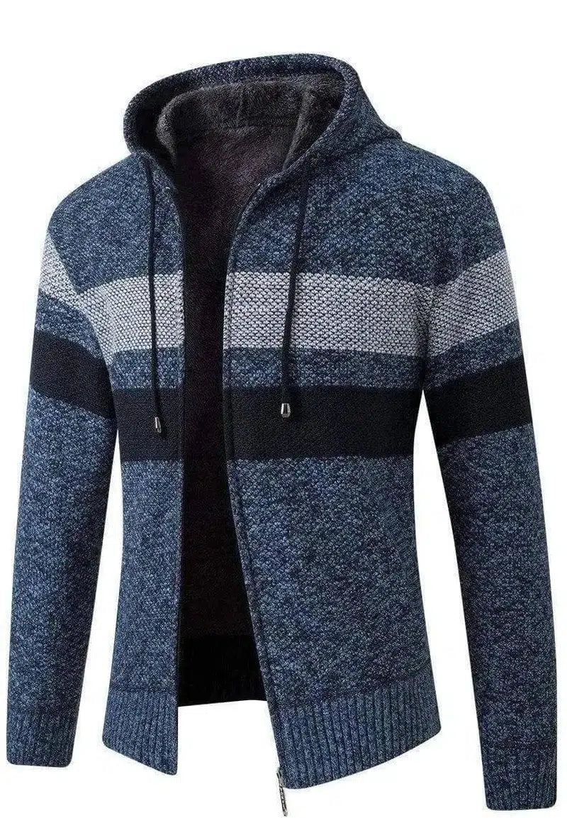 Hooded Color-Block Knitted Jacket-blue-5
