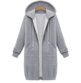 Hooded long-sleeved winter sweater women's jacket in a long-Gray-5