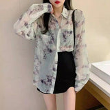 Women's Sheer Floral Button-Up Shirt-1