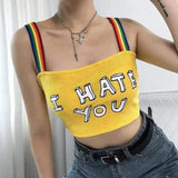 Slogan Strapless Crop Top-yellow-1