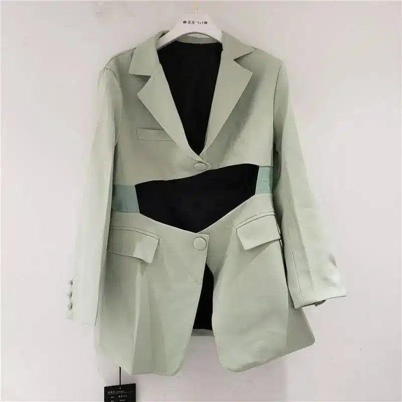 Irregular suit with waist-Green-3