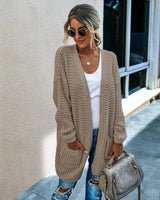 Women's Knit Cardigan with Pockets-Khaki-10