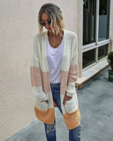 Women's Knit Cardigan with Pockets-Pink White-4