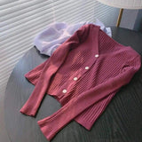 Cozy Ribbed Knit Cardigan with Button Detail-Grape purple-8