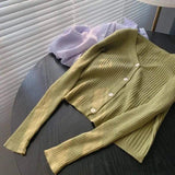 Cozy Ribbed Knit Cardigan with Button Detail-Mustard green-9