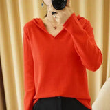 LOVEMI - Lovemi - Knitwear Solid Color V-neck Long-sleeved Hoodie