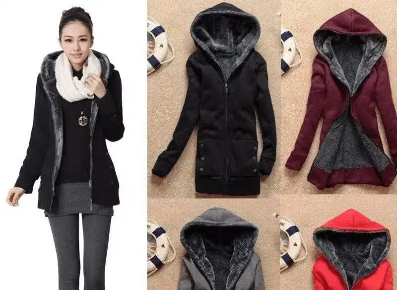 Korean version of autumn and winter casual hooded long-Black-1