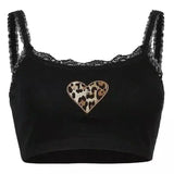 Lace Trimmed Crop Top with Heart Design-Black-1