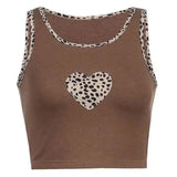 Lace Trimmed Crop Top with Heart Design-Brown-2