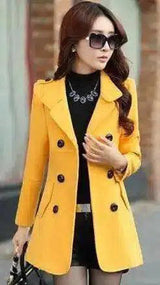 Ladies Autumn Casual Woolen Coat-Yellow-1