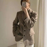 Ladies Fashion Temperament Retro Herringbone Blazer-Khaki-1