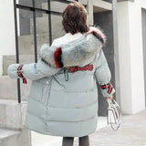 Large fur collar mid-length down jacket-Blue grey-4