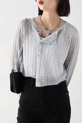 Striped Button-Up Casual Blouse-1