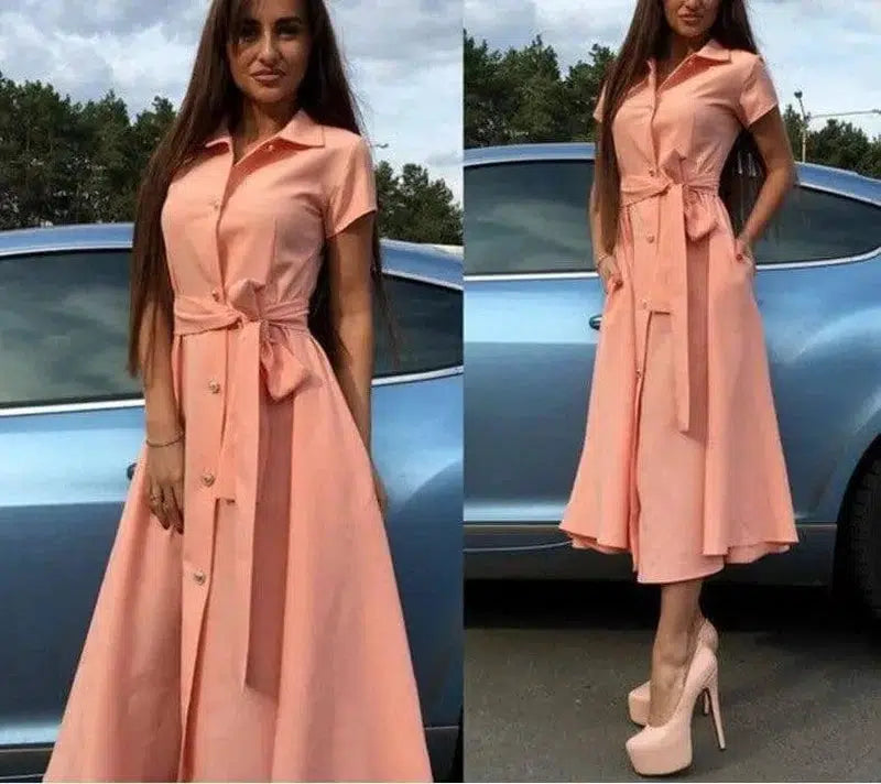 Long Shirt Dress-Pink-24