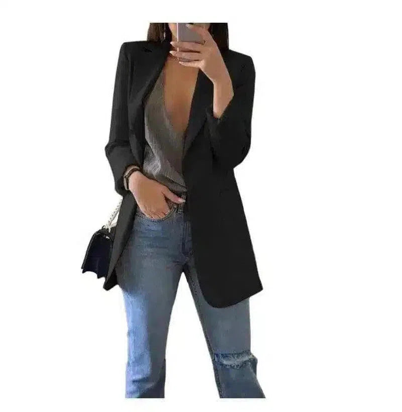 Chic Blazer and Jeans Ensemble for Women-Black-2