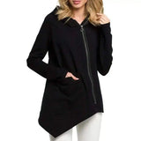 Women's Zippered Asymmetrical Hoodie-Black-4