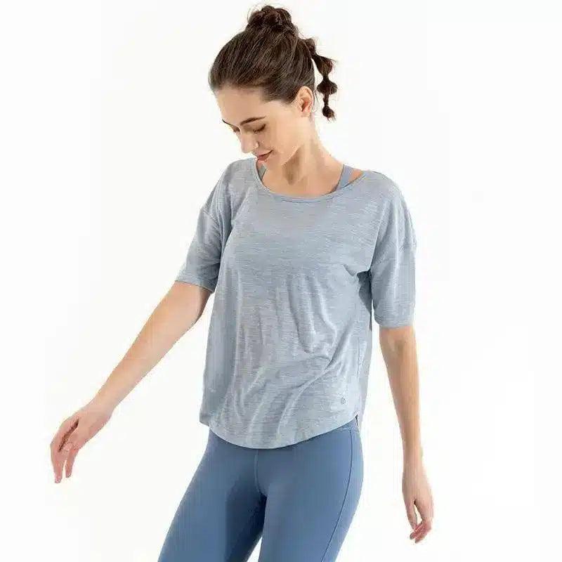 Loose hollow beauty back yoga suit-Blue-2