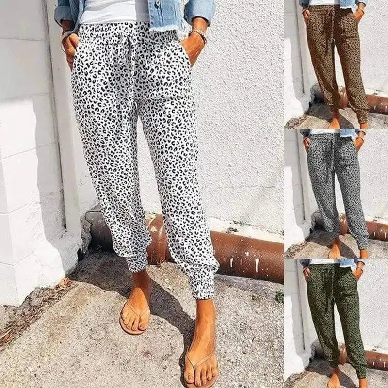 LOVEMI - Lovemi - Loose Leopard Print Lace-Up Slacks