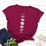 Loose Round Neck and Short Sleeve T-shirt Blouse-Wine Red-2