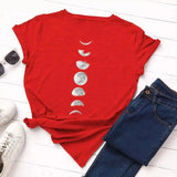 Loose Round Neck and Short Sleeve T-shirt Blouse-Red-8