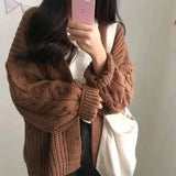 Chunky Knit Cardigan for Casual Wear-Brown-2