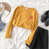 Net red animal embroidery round neck loose long-sleeved-yellow-18