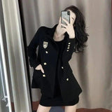 Women's Tailored Blazer with Gold Button Accents-Black with badge-4