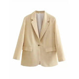 Classic Single-Button Blazer for Women-Khaki-2