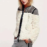 Studded Collar Faux Fur Jacket-White-1