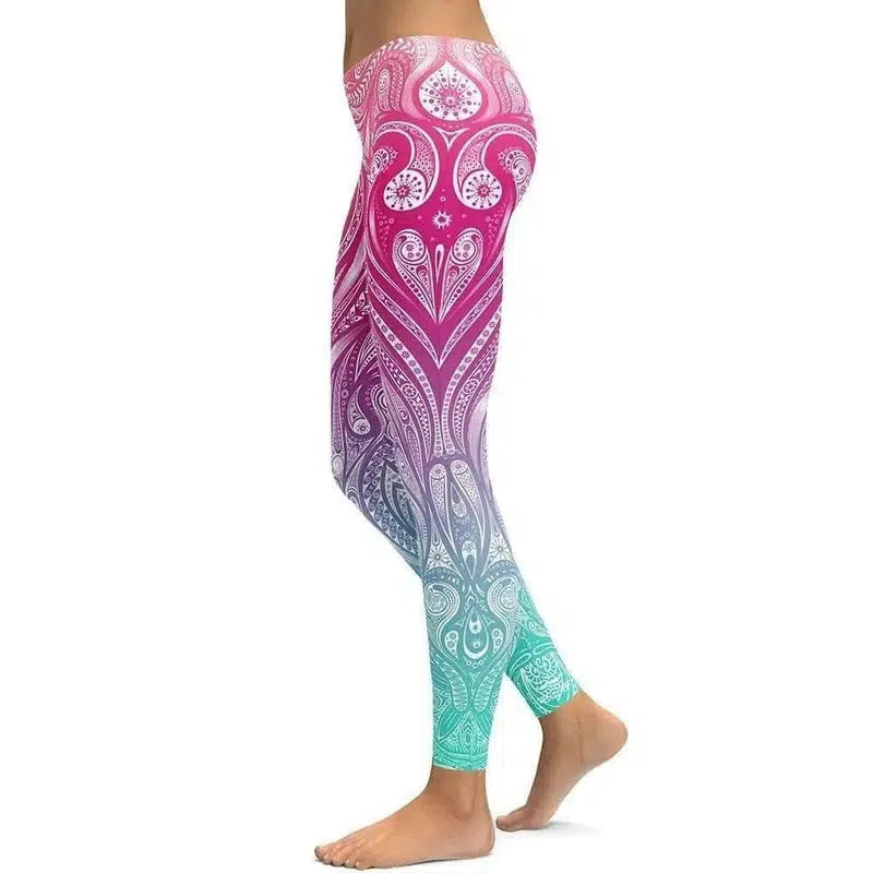 Pink+Turquoise Mandala Weave Yoga/Workout Leggings-1