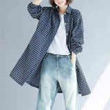 Plaid Brushed Loose And Slim Long-sleeved Shirt-Blue-2