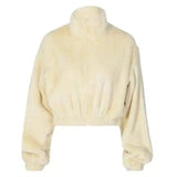 Plush Zipper Sweater Loose Western Style Long Sleeve Top-Apricot-3