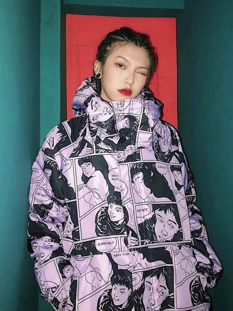 Portrait comic print coat hooded cotton jacket-1