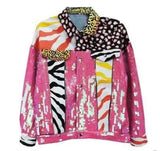 Print color sequin Harajuku denim jacket female-Pink-2