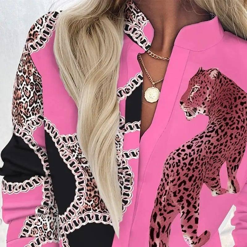 Printed Cardigan Single-Breasted Long-Sleeved Casual Shirt-Pink-2