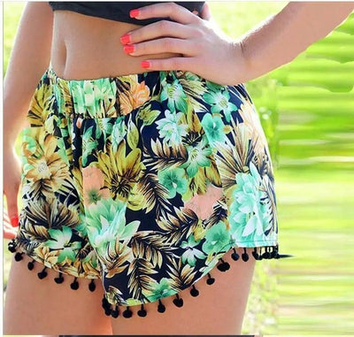 Printed elastic waist shorts beach pants-4