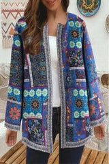 Bohemian Style Women's Printed Jacket-Blue-1