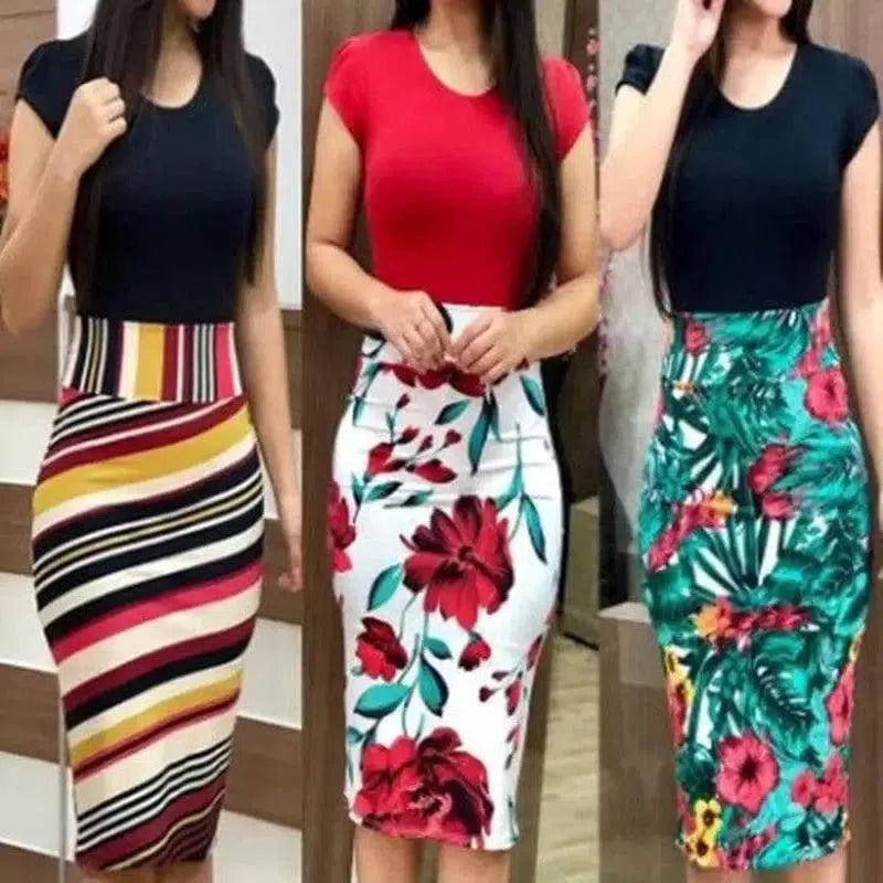 Printed Office Midi Pencil Dress Large Women Dress-3