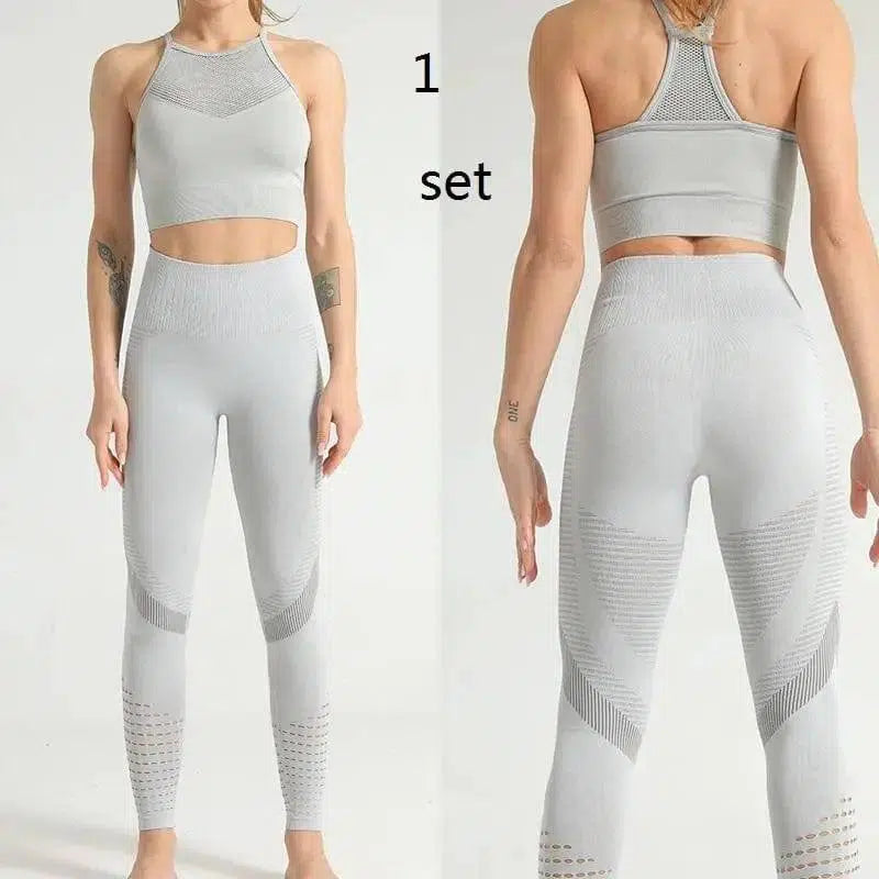 Quick-drying Breathable High-waist Tight Yoga Pants-Grey1 set-17