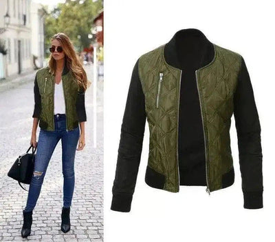 Women's Zippered Slim-Fit Fashion Jacket-Green-3