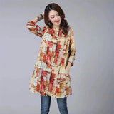 Women's Long Sleeve Printed Tunic Top-Red-2